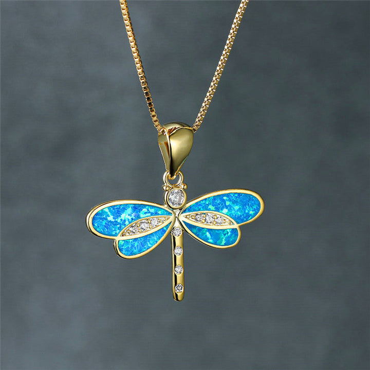 Gold Dragonfly Opal Necklace