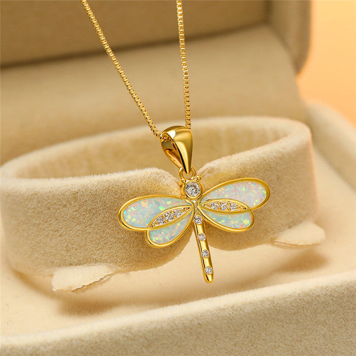 Gold Dragonfly Opal Necklace