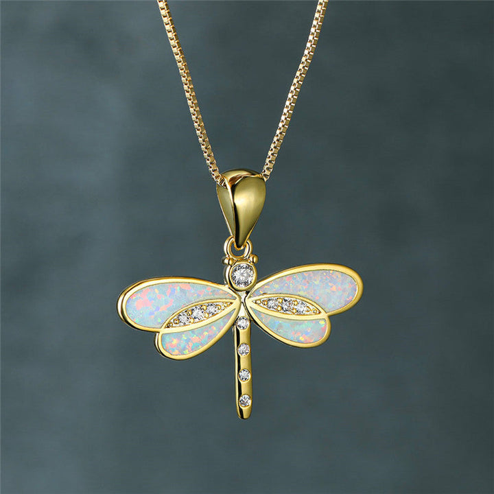 Gold Dragonfly Opal Necklace