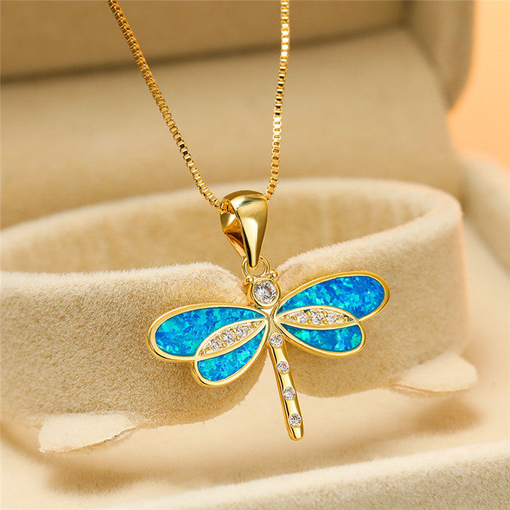 Gold Dragonfly Opal Necklace