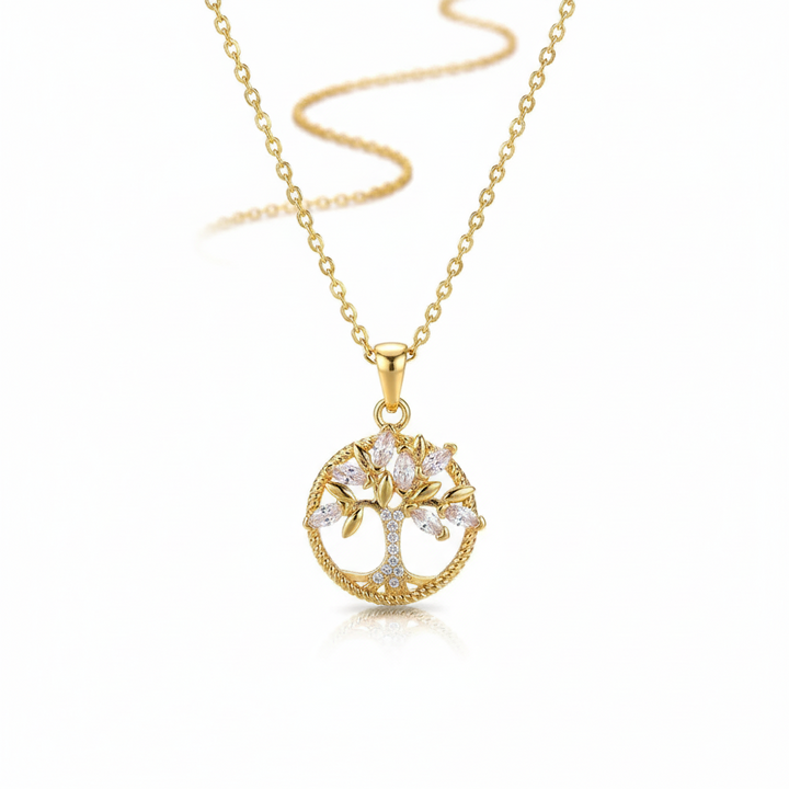 Gold Zirconia Tree of Life Necklace