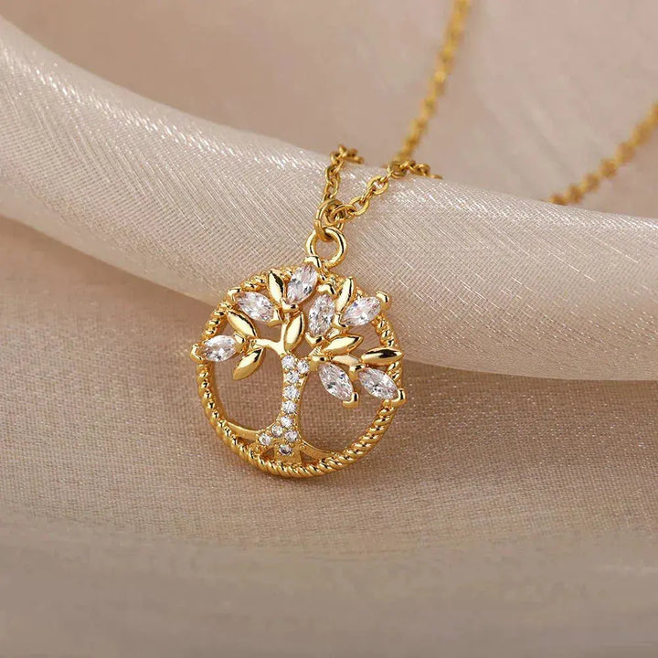 Gold Zirconia Tree of Life Necklace