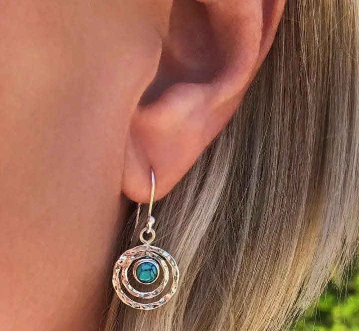 Boho Saturn Turquoise Silver and Gold Earrings