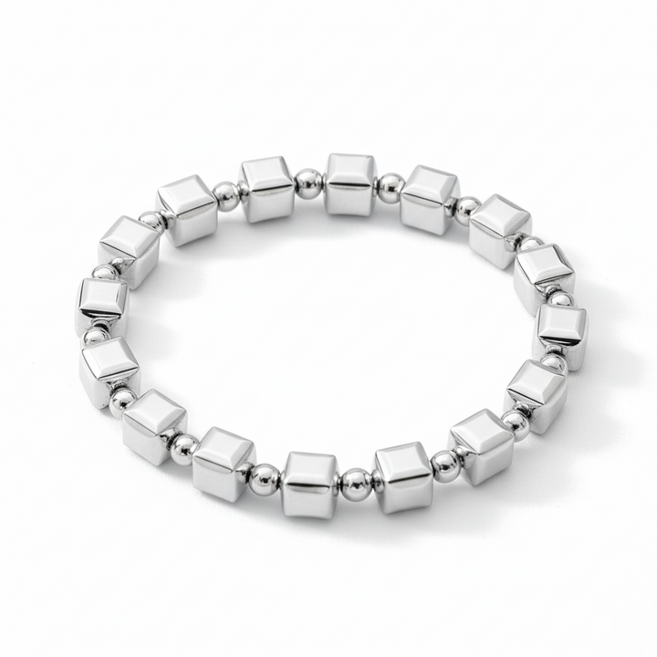 Vintage Silver Cubic Bead Bracelet