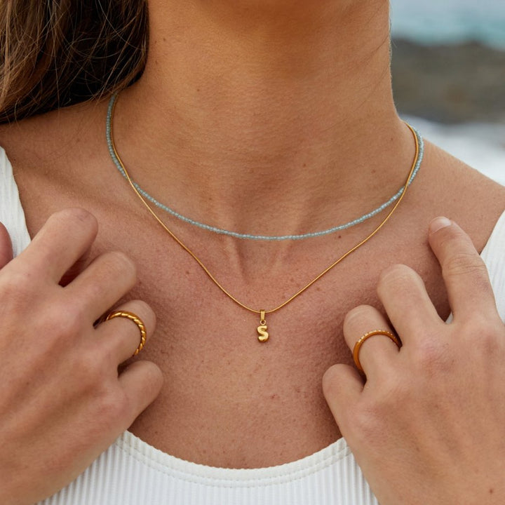 Personalized Bubble Letter Gold Necklace