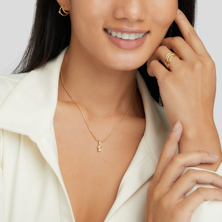 Personalized Bubble Letter Gold Necklace