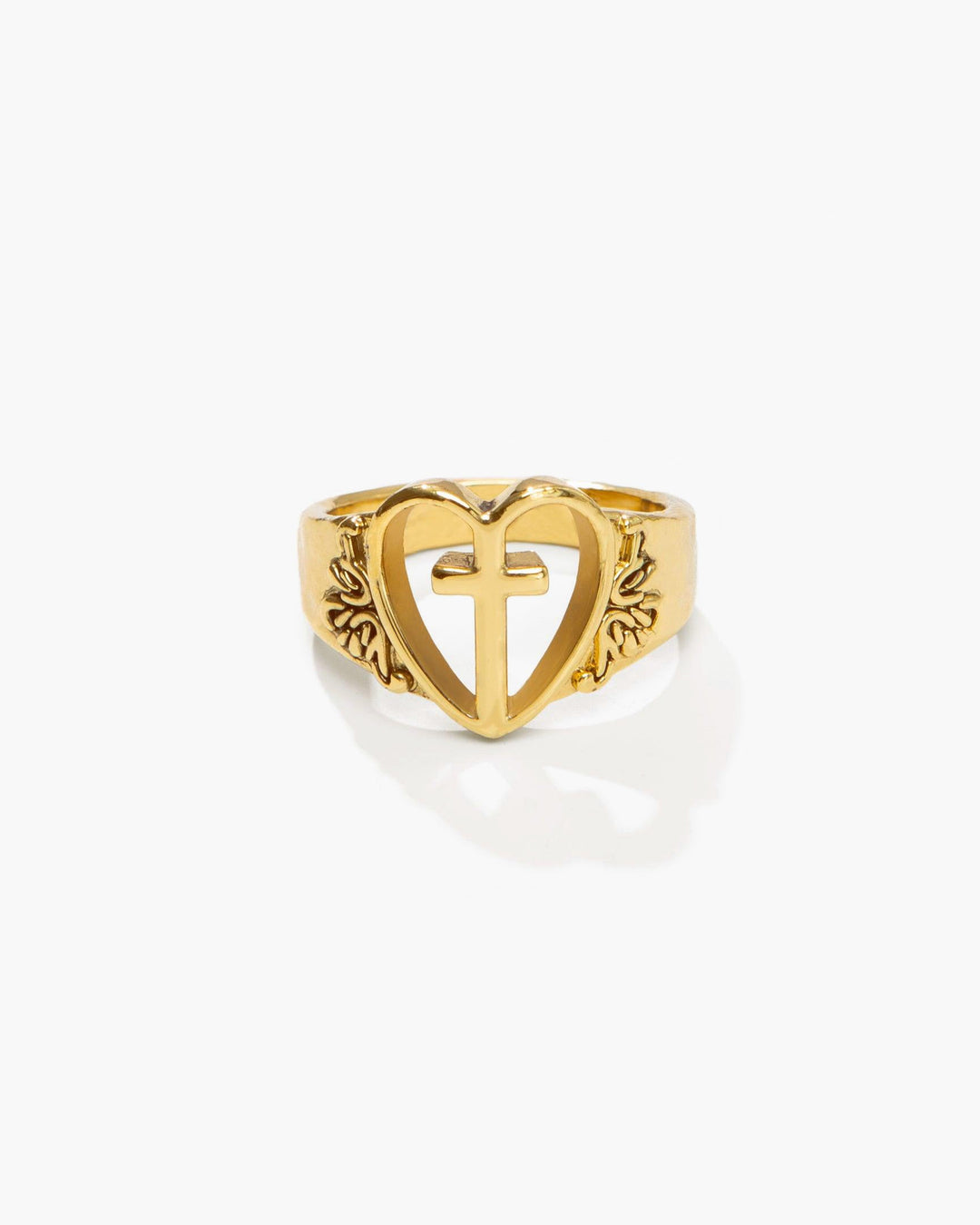 Gold Heart and Cross Ring