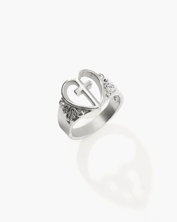 Gold Heart and Cross Ring