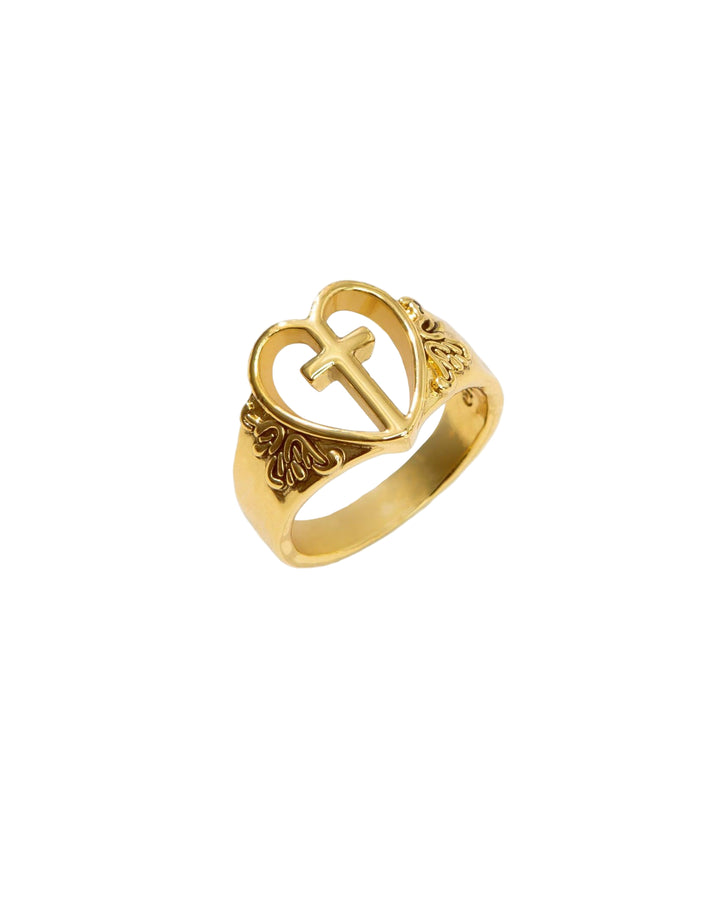 Gold Heart and Cross Ring