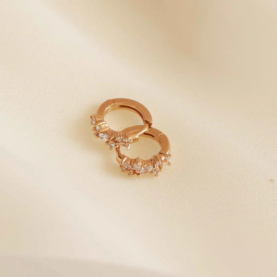 Crystal Cluster Gold Hoop Earrings 18K