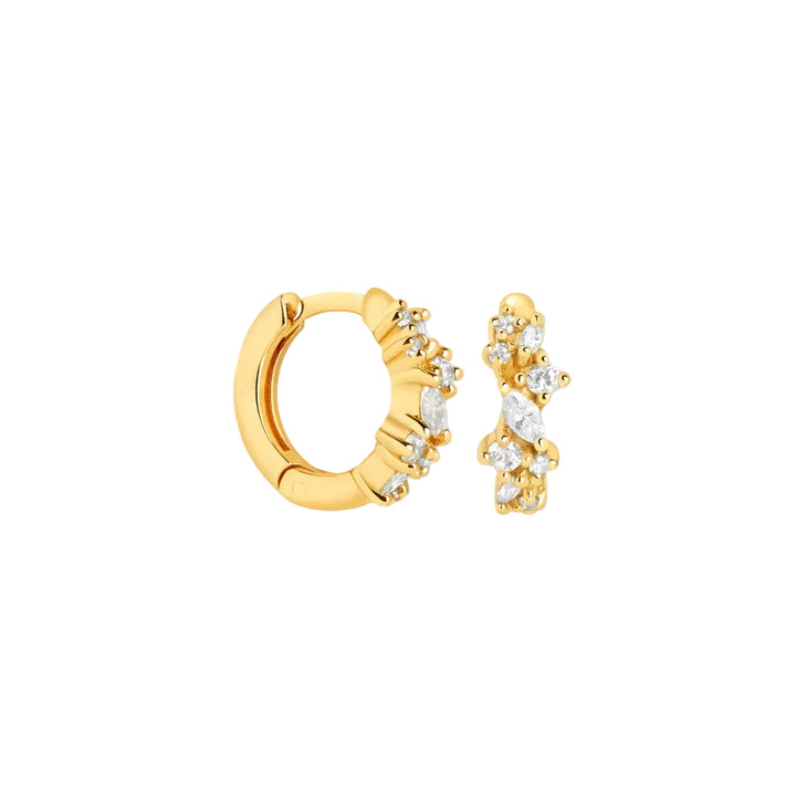 Crystal Cluster Gold Hoop Earrings 18K