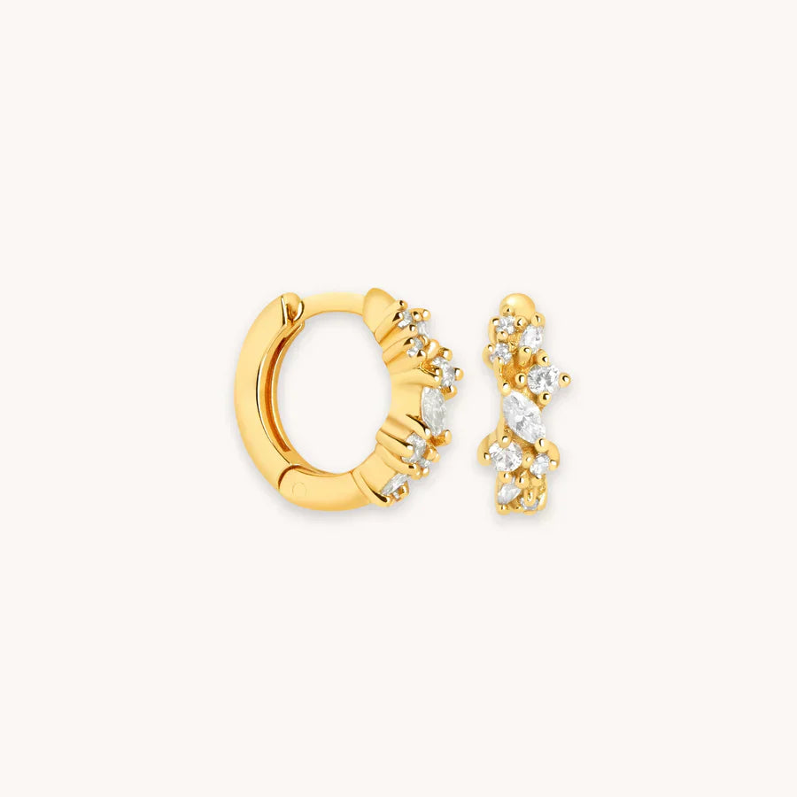 Crystal Cluster Gold Hoop Earrings 18K