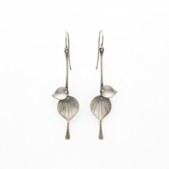 Retro Silver Leaf Design Earrings