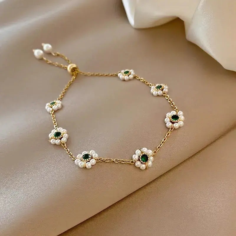 Green Crystal Daisy Bracelet