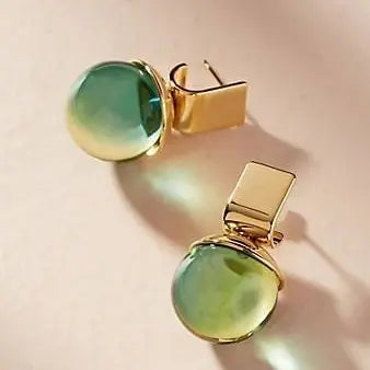 Retro Green Crystal Gold Earrings
