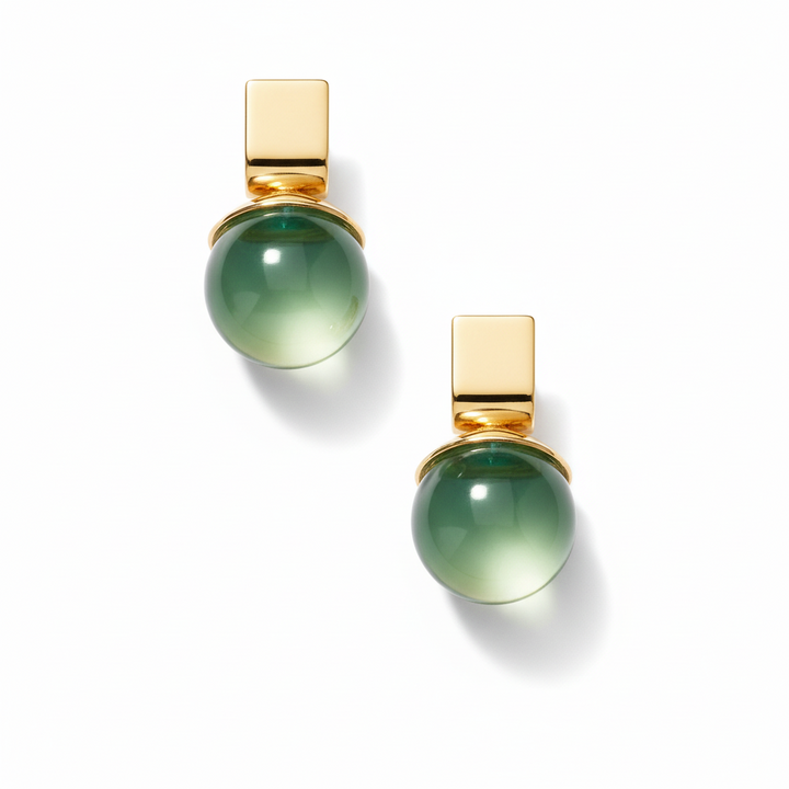 Retro Green Crystal Gold Earrings