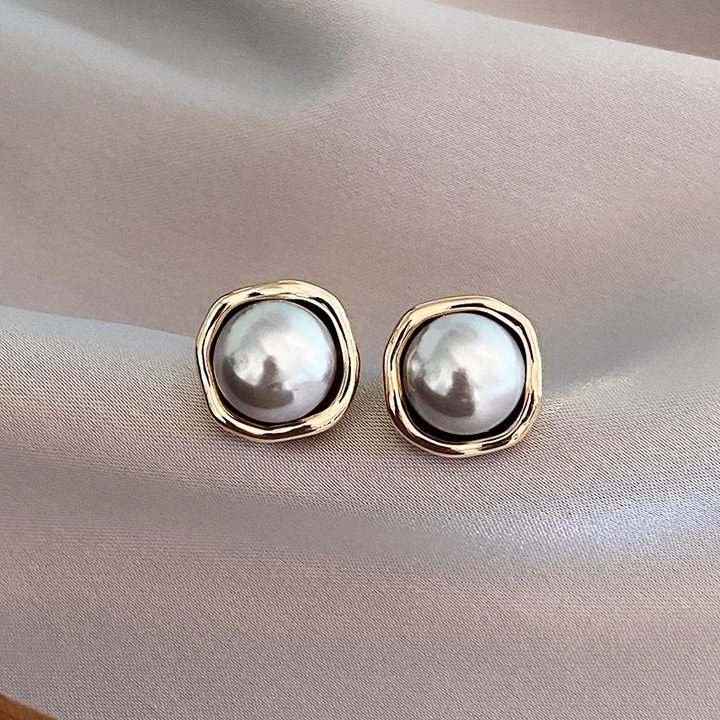 Vintage Pearl Earrings with Gold Frame