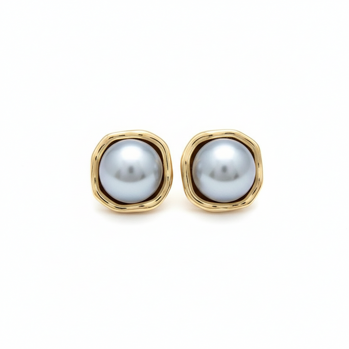 Vintage Pearl Earrings with Gold Frame