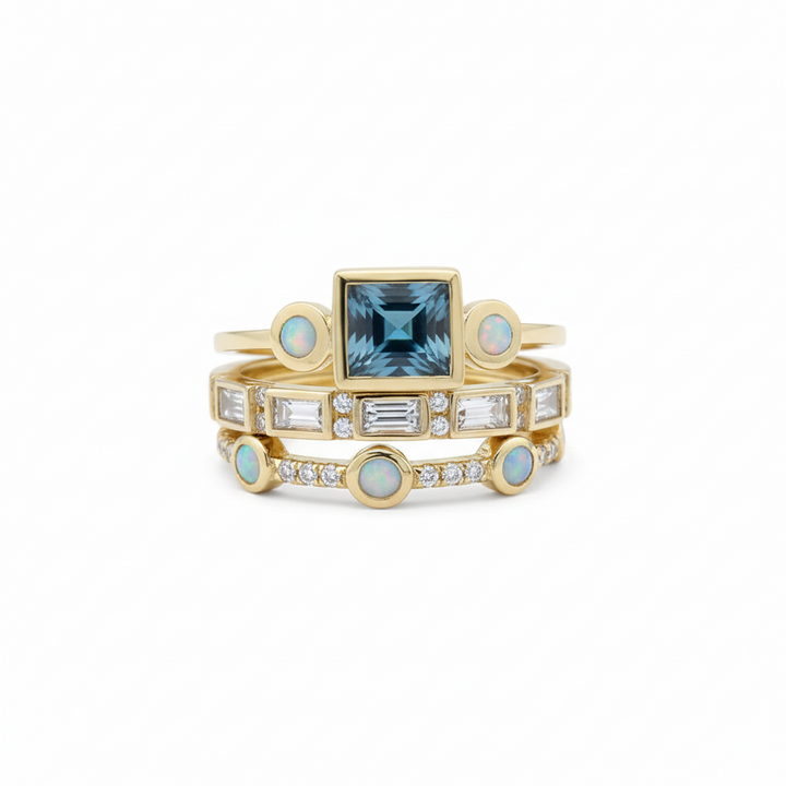 Vintage Ocean Crystal Ring Set