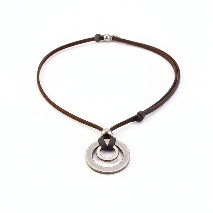 Vintage Leather Necklace with Silver Finish