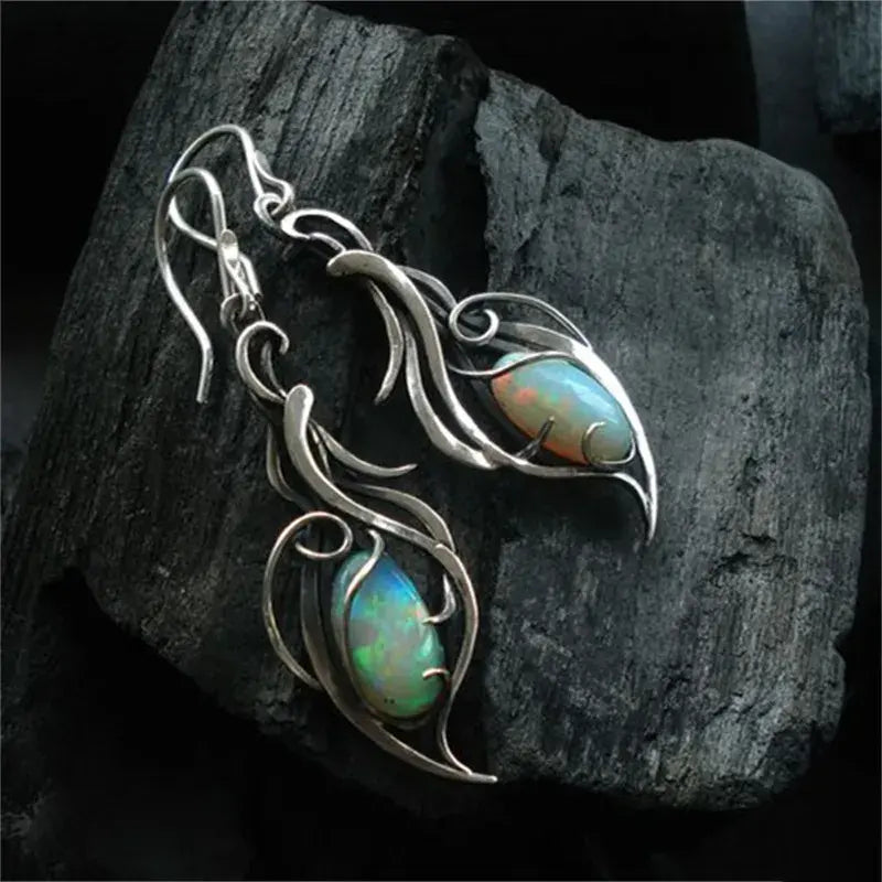Sterling Silver Blue Opal Vintage Earrings