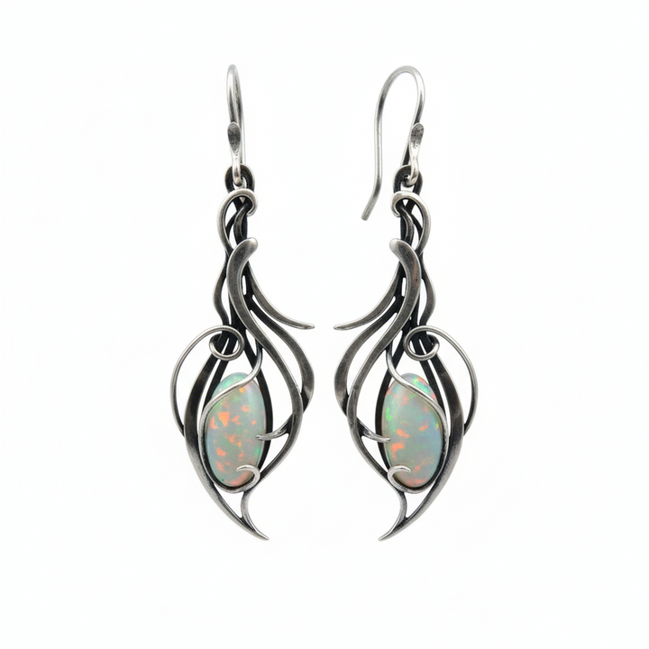 Sterling Silver Blue Opal Vintage Earrings
