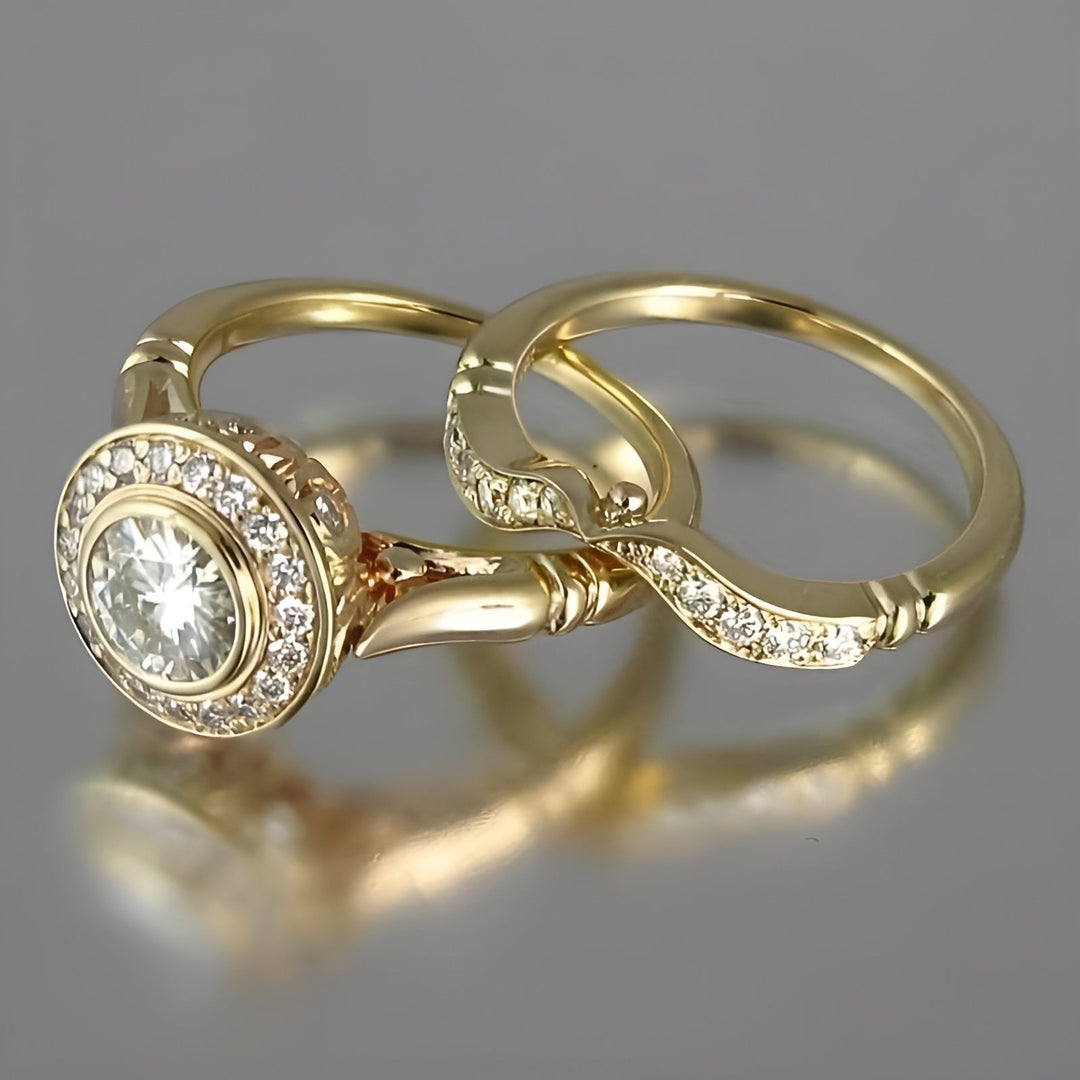 Double Diamond Yellow Gold Ring Set