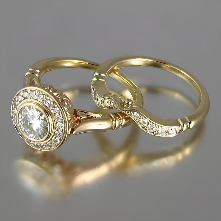 Double Diamond Yellow Gold Ring Set
