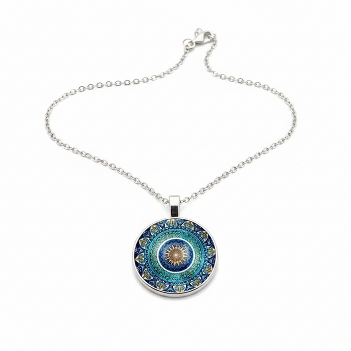 Vintage Round Blue Mandala Necklace