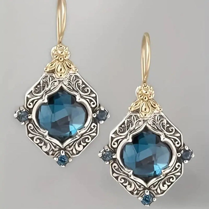 Blue Crystal Gold and Silver Earrings