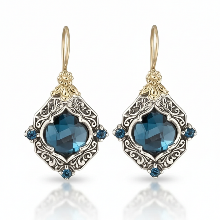 Blue Crystal Gold and Silver Earrings