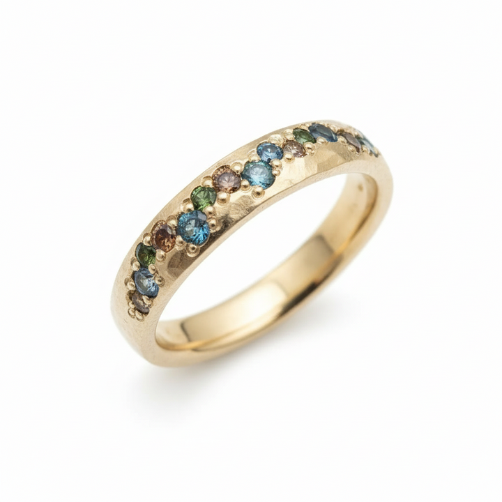 Vintage Gold Rings with White Green Opal