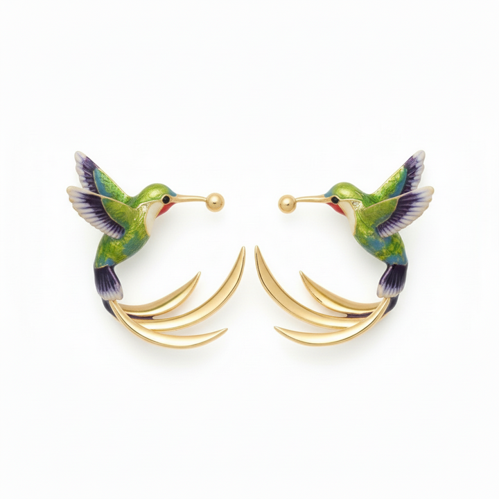 Vintage Hummingbird Enamel Hoops