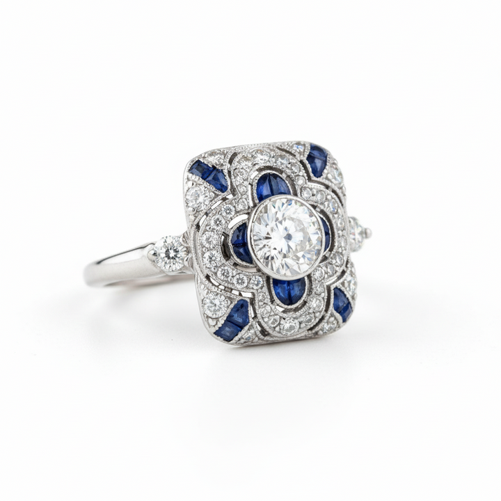 Silver Vintage Blue Zirconia Ring