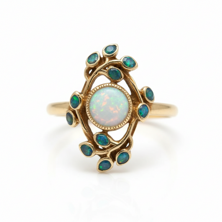 Retro Ring with Blue Crystals and Opal