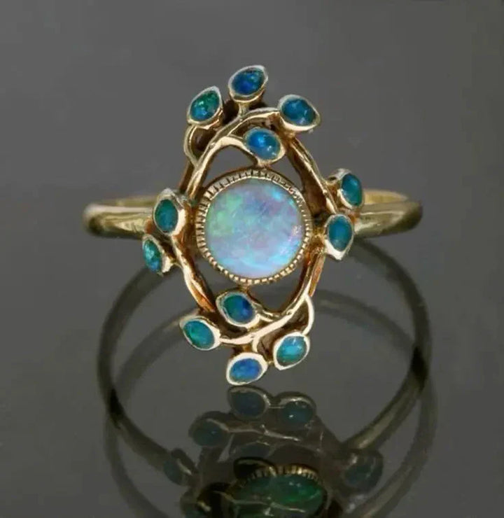 Retro Ring with Blue Crystals and Opal
