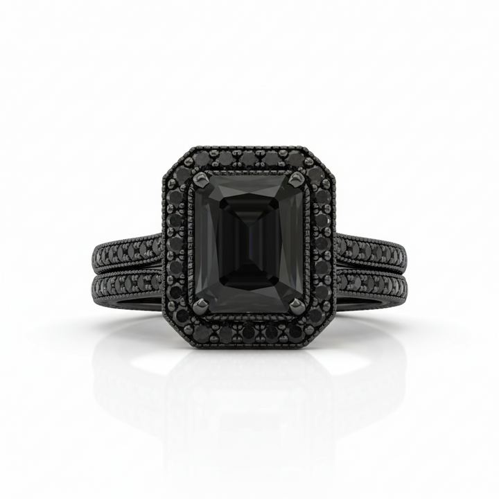 Retro Black Ring Set