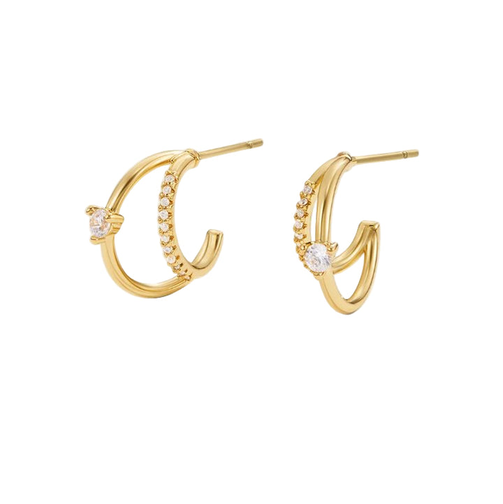 Double Elegance Gold Hoop Earrings with Zirconia