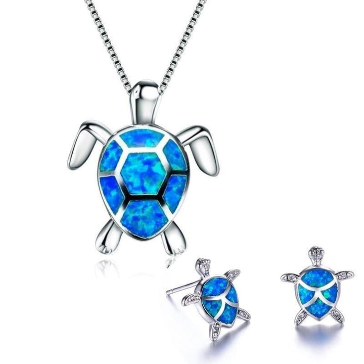 Marine Turtle Jewelry Set with Opal