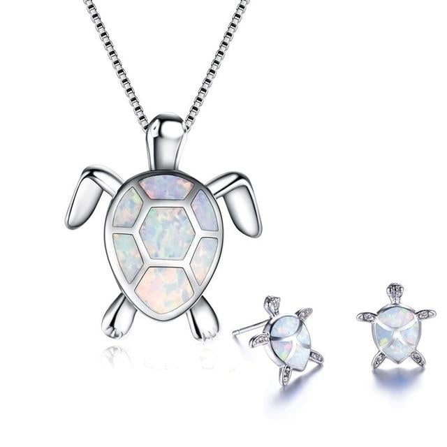 Marine Turtle Jewelry Set with Opal