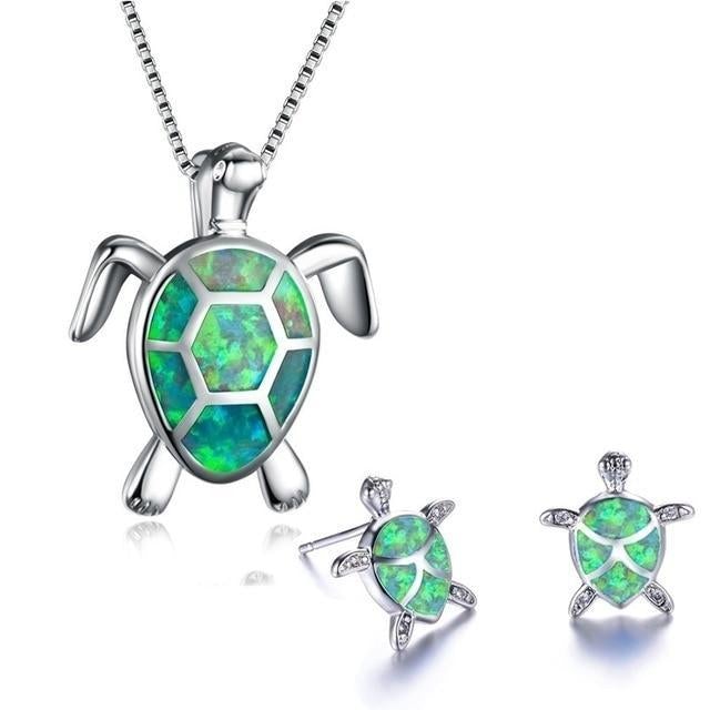 Marine Turtle Jewelry Set with Opal