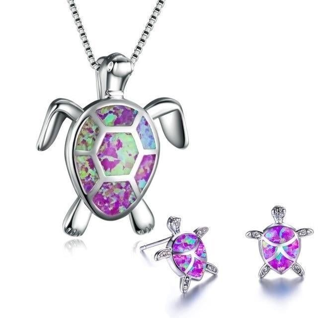 Marine Turtle Jewelry Set with Opal
