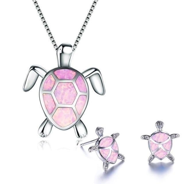 Marine Turtle Jewelry Set with Opal