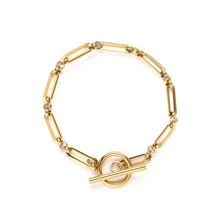 Gold Link Bracelet with Bar Clasp 18K