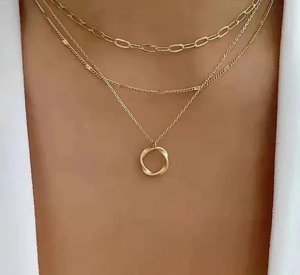 Vintage Layered Gold Chain Pendant Necklace