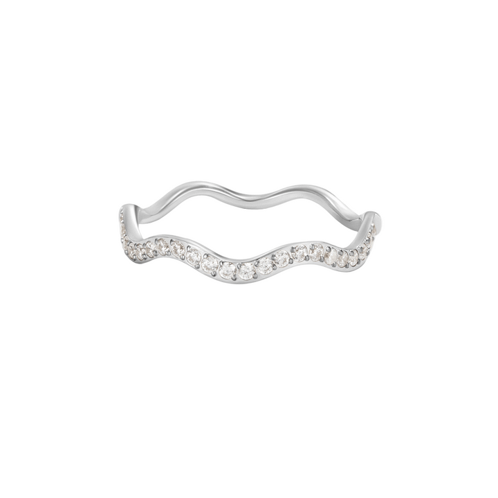 Zenya Silver Wave Ring with Crystals